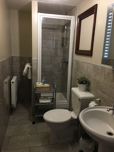 Shower, free toiletries, hair dryer, towels