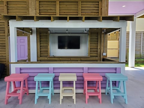 Tiki bar entertainment with 50" smart TV and BT speakers