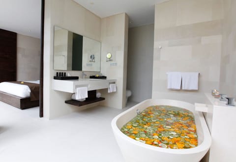 Pool Villa | Bathroom | Separate tub and shower, deep soaking tub, rainfall showerhead