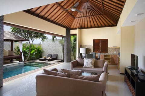 Villa, 2 Bedrooms, Private Pool | Living area | 32-inch LED TV with cable channels, TV