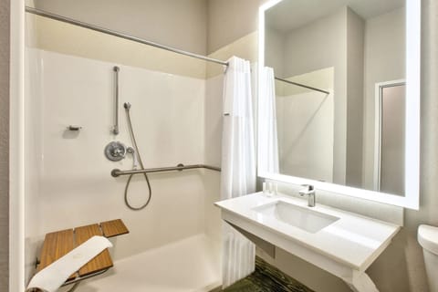 Room, 1 King Bed, Accessible, Non Smoking (Mobility/Roll-In Shower) | Bathroom | Combined shower/tub, deep soaking tub, hydromassage showerhead