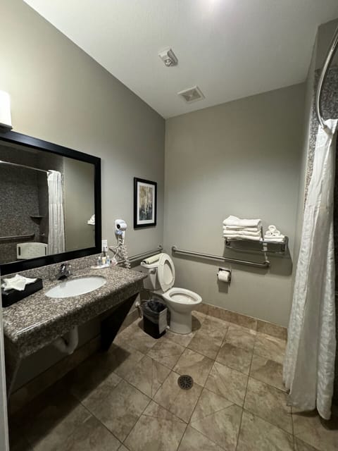 Suite, 1 King Bed, Accessible, Non Smoking | Bathroom | Combined shower/tub, free toiletries, hair dryer, towels