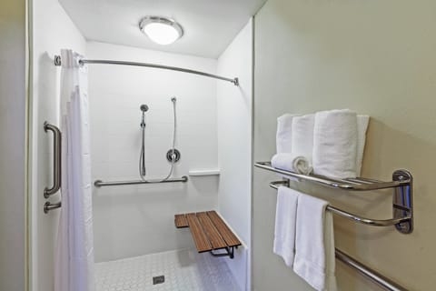 Combined shower/tub, free toiletries, hair dryer, towels