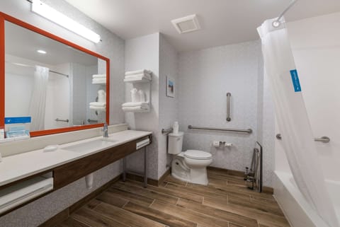 Room, 2 Queen Beds, Accessible, Bathtub | Bathroom | Combined shower/tub, hair dryer, towels