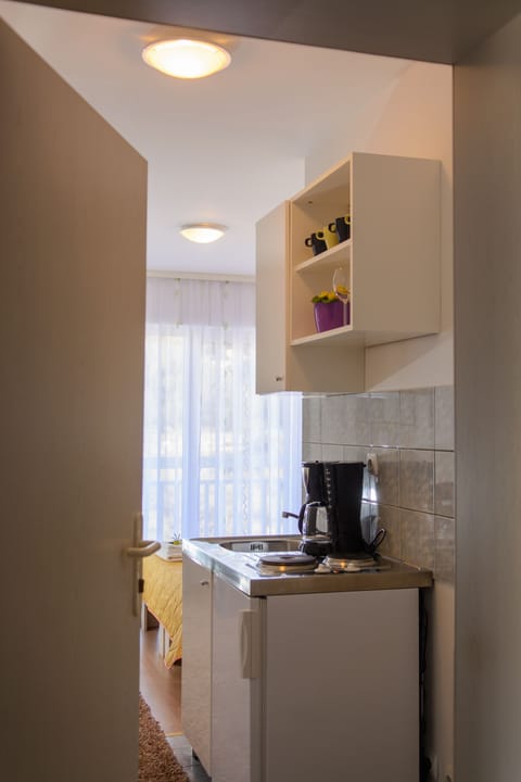 Studio, Balcony (Apartment) | Private kitchenette | Full-size fridge, microwave, stovetop, coffee/tea maker