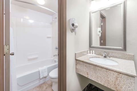 Combined shower/tub, free toiletries, hair dryer, towels