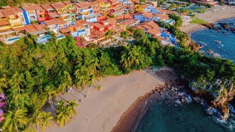 Private beach, beach umbrellas