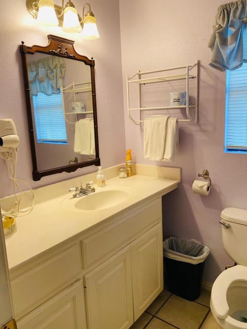 Lavender Cabin | Bathroom | Combined shower/tub, towels