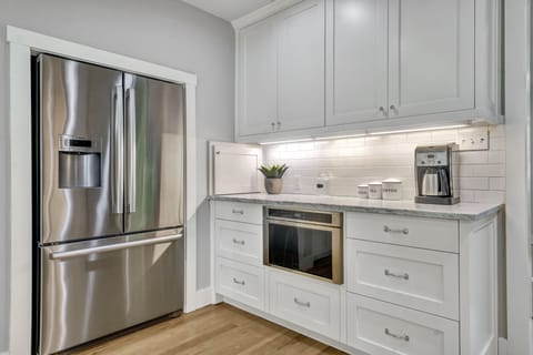 Microwave and Coffee station.  Keurig and drip coffee pot provided.  