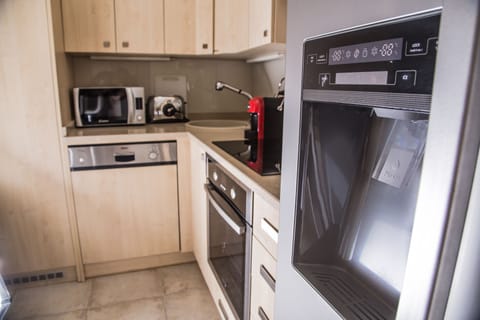 Family Apartment | Private kitchen | Fridge, microwave, oven, stovetop