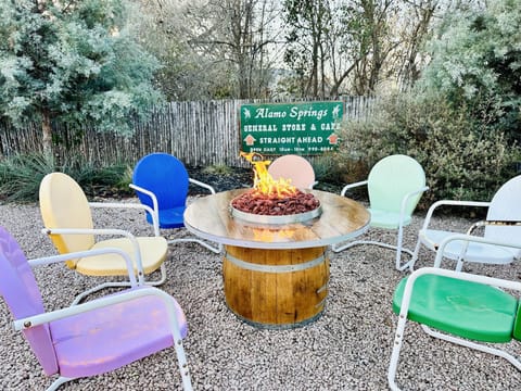 Wine barrel gas firepit, handmade by a local Fredericksburg artisan