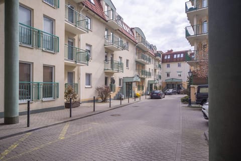 The building's surroundings. 