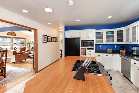 Kitchen with living room view