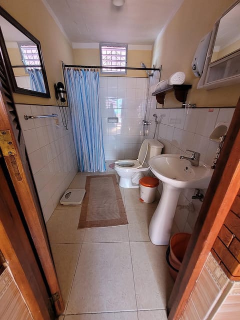 Comfort Double Room | Bathroom | Shower, rainfall showerhead, hair dryer, towels