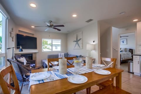 A 2021 renovated kitchen creates an open concept living area.