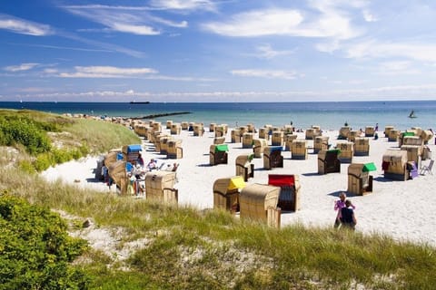 On the beach, beach shuttle, beach towels