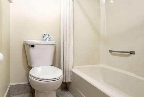 Combined shower/tub, free toiletries, hair dryer, towels