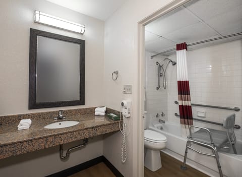Deluxe Room, 2 Queen Beds, Accessible, Non Smoking | Bathroom | Combined shower/tub, hair dryer, towels, soap
