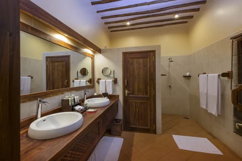 Suite | Bathroom | Shower, free toiletries, hair dryer, bathrobes
