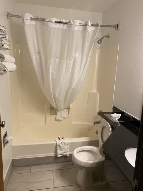 Room, 1 King Bed, Non Smoking | Bathroom | Combined shower/tub, hair dryer, towels