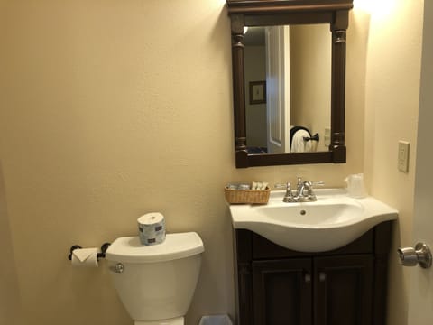 King Suite in Motel | Bathroom | Free toiletries, hair dryer, towels, soap