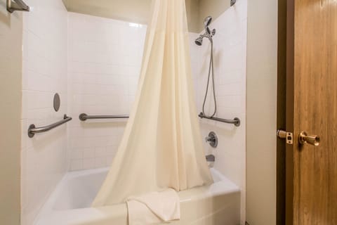 Combined shower/tub, hair dryer, towels