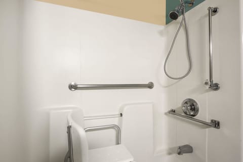 Combined shower/tub, free toiletries, hair dryer, towels