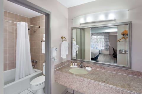 Combined shower/tub, free toiletries, hair dryer, towels