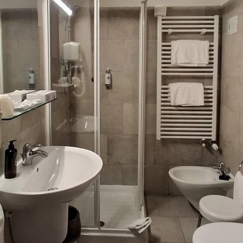 Eco-friendly toiletries, hair dryer, bidet, towels