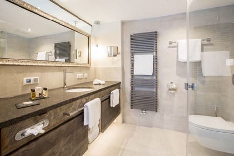 Deluxe Double Room | Bathroom | Free toiletries, hair dryer, bathrobes, towels
