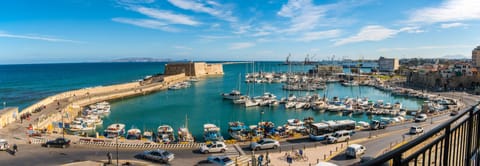 Panoramic view from the balcony of the old port with Venetian fort "Koule"