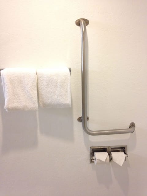 Combined shower/tub, free toiletries, hair dryer, towels