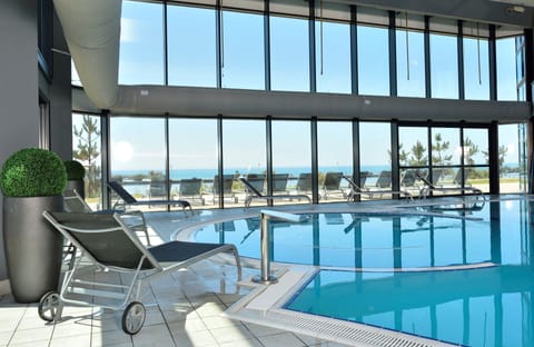 Indoor pool, outdoor pool, sun loungers