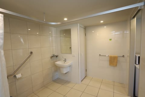 Disabled Queen Room (Not Pets Friendly) | Bathroom | Free toiletries, hair dryer, towels, soap