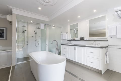 Executive Suite | Bathroom | Shower, hair dryer, towels