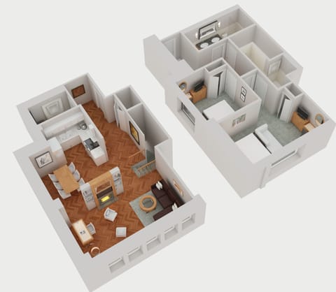 Suite, 2 bedrooms, 1 King, 1 Queen Bed (bi-level with stairs) | Floor plan