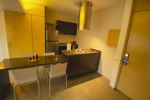 Exclusive Apartment, 1 Bedroom, City view | Private kitchen | Full-size fridge, microwave, oven, stovetop