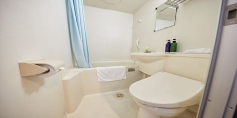 Combined shower/tub, deep soaking tub, slippers, electronic bidet