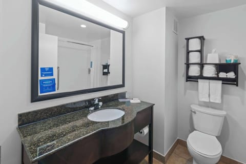 Two queen room nonsmoking | Bathroom | Free toiletries, hair dryer, towels