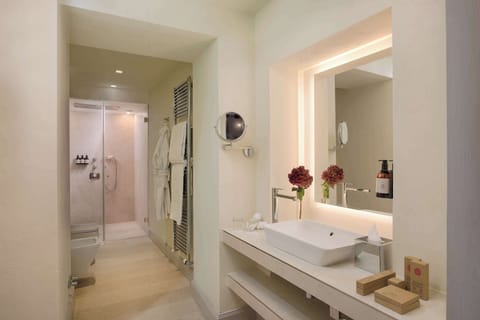 Shower, eco-friendly toiletries, hair dryer, bidet