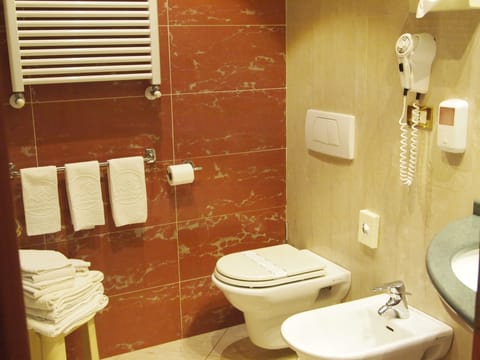 Shower, free toiletries, hair dryer, bidet