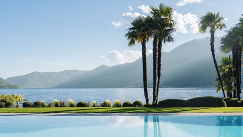 Indoor pool, outdoor pool, pool umbrellas, sun loungers