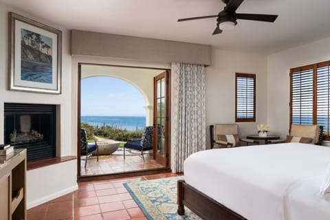 Room, 1 King Bed, Fireplace, Partial Ocean View | Frette Italian sheets, premium bedding, down comforters, pillowtop beds