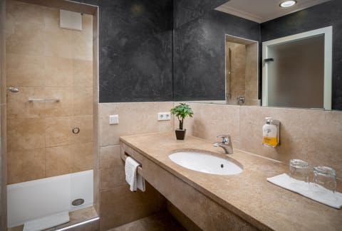 Comfort Double Room | Bathroom | Shower, hair dryer, bathrobes, towels