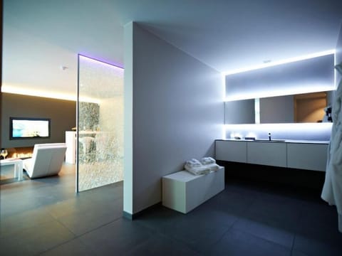 42-inch TV with digital channels, iPod dock