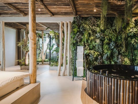 Bali Suite | Bathroom | Separate tub and shower, deep soaking tub, rainfall showerhead