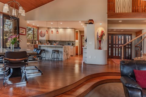 The open-concept layout is stylish and sophisticated