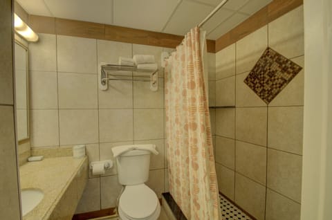 Combined shower/tub, hair dryer, towels