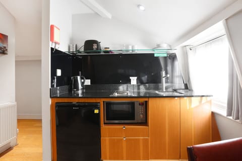 Executive Studio | Private kitchenette | Fridge, microwave, electric kettle, cookware/dishes/utensils