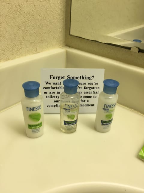 Combined shower/tub, eco-friendly toiletries, hair dryer, towels